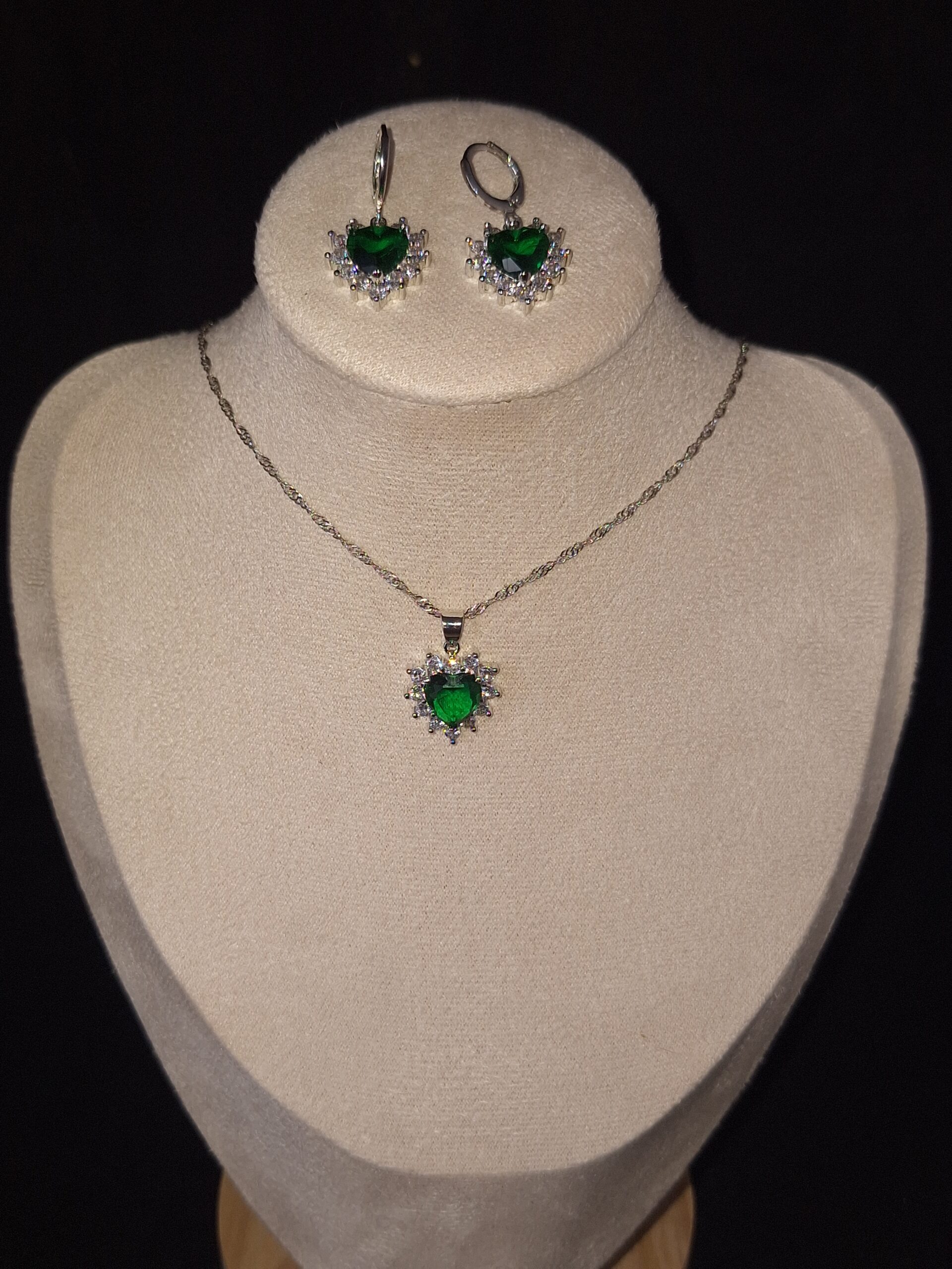 Parure argent CZ cœur vert