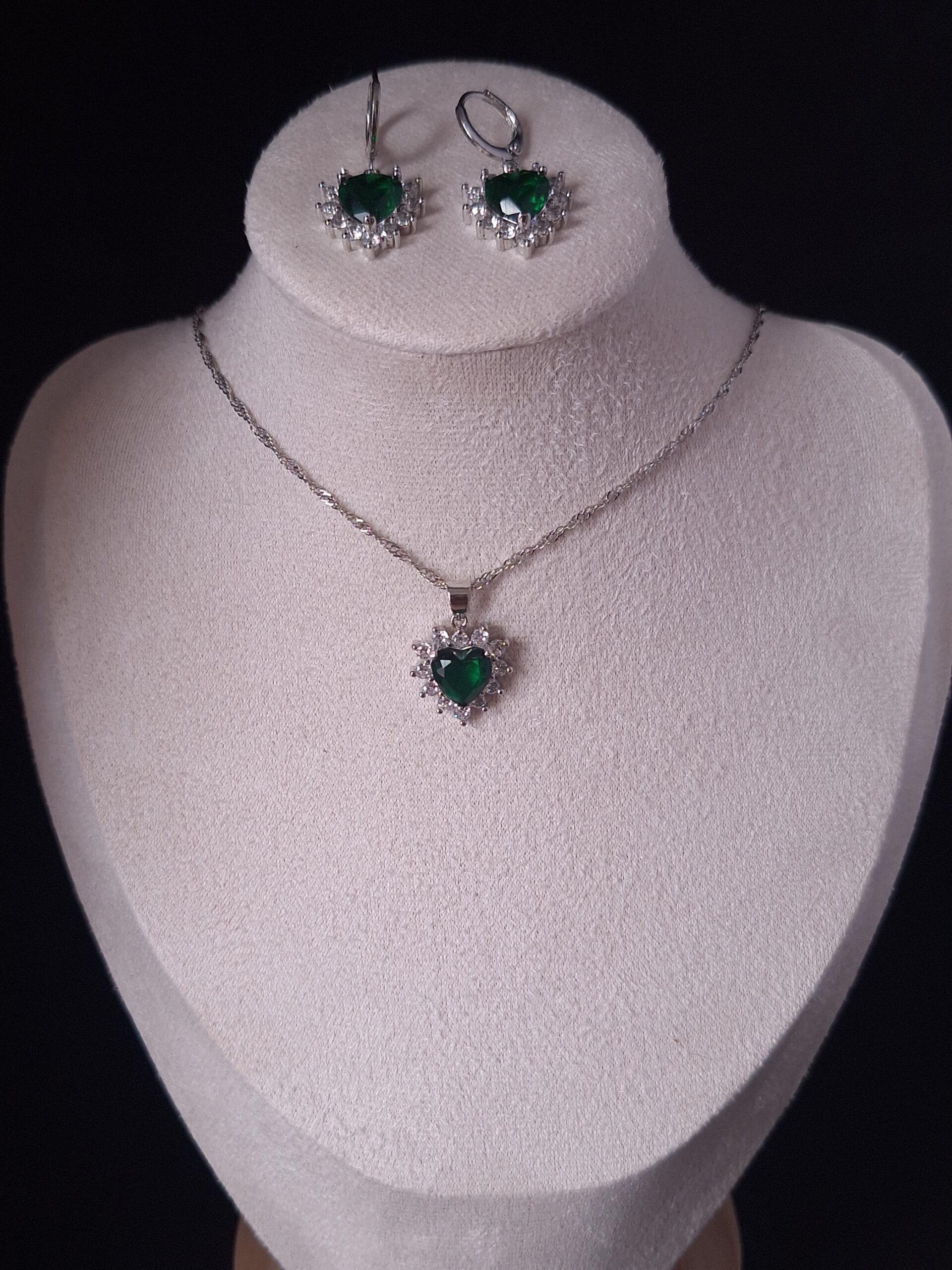 Parure argent CZ cœur vert