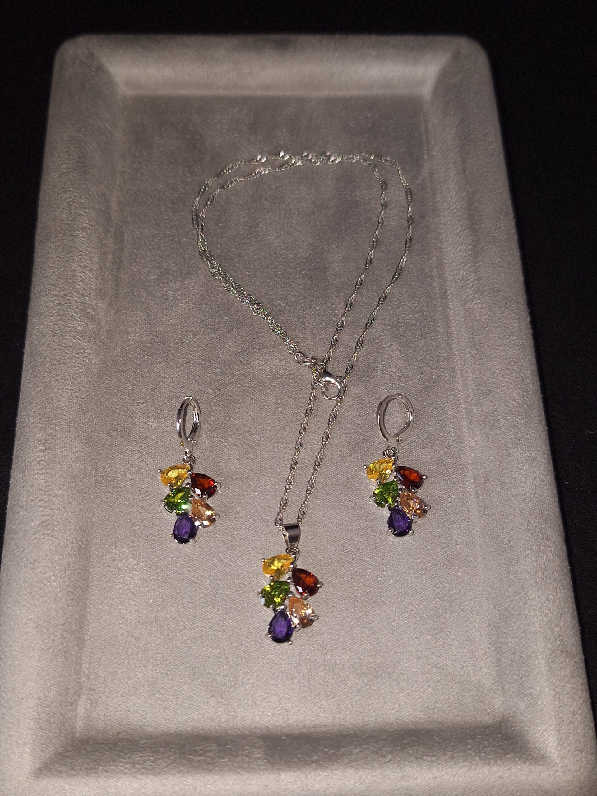Parure argent CZ goutte multicolore