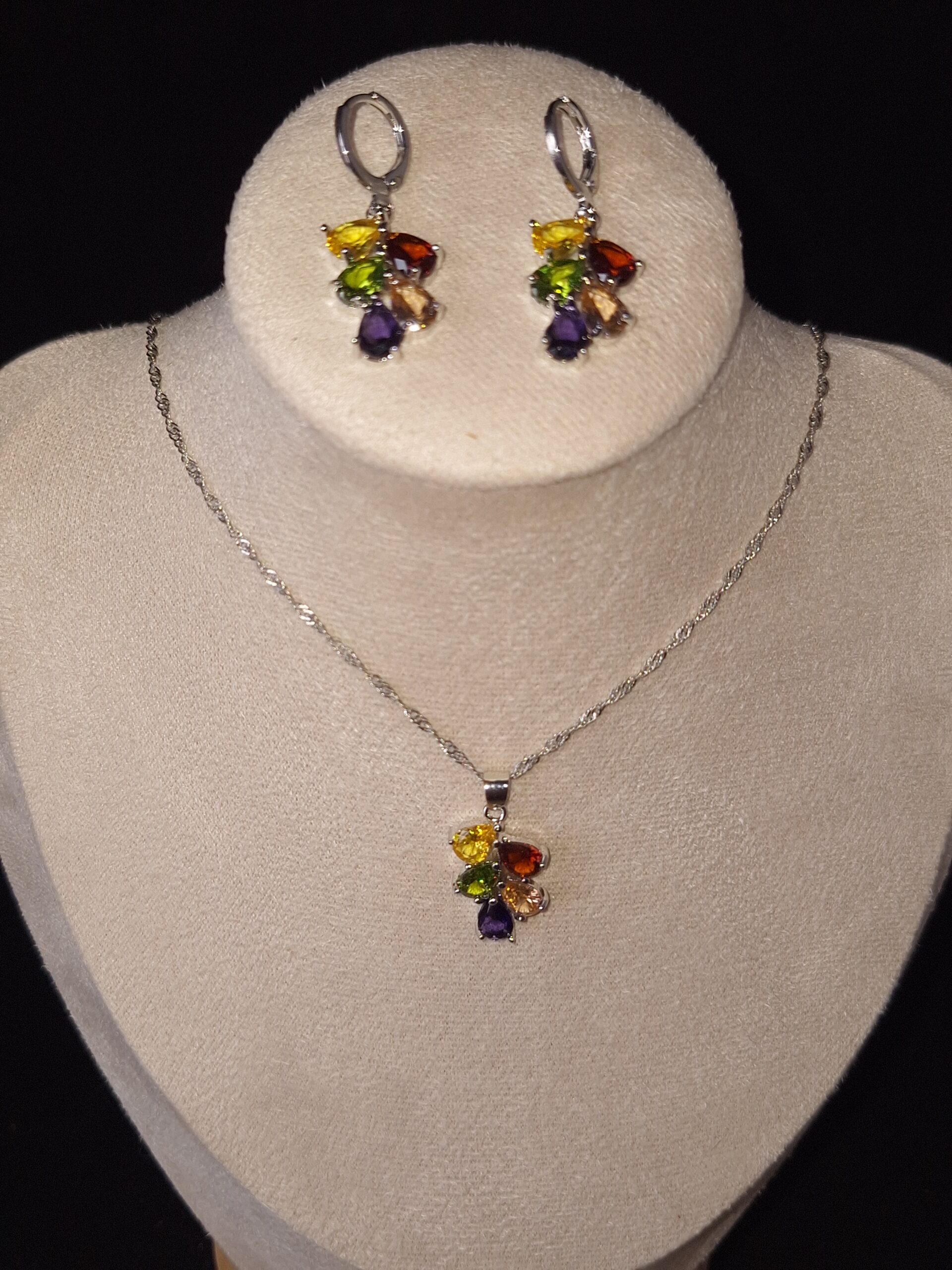 Parure argent CZ goutte multicolore