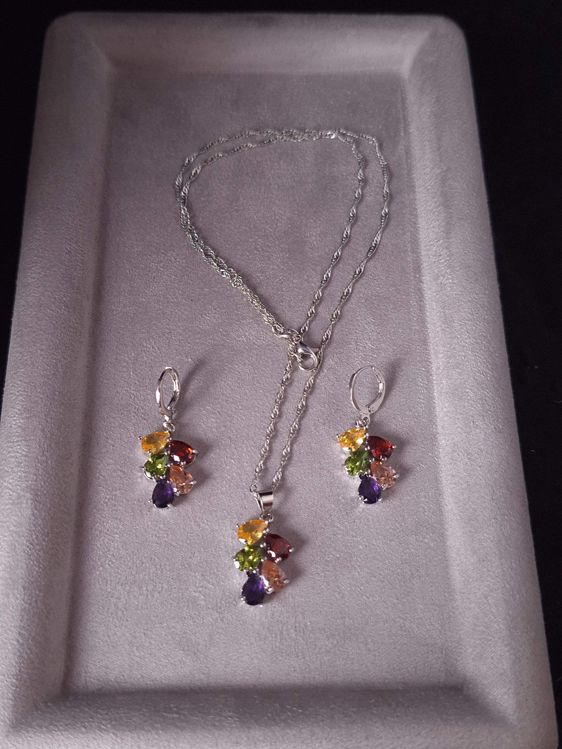 Parure argent CZ goutte multicolore