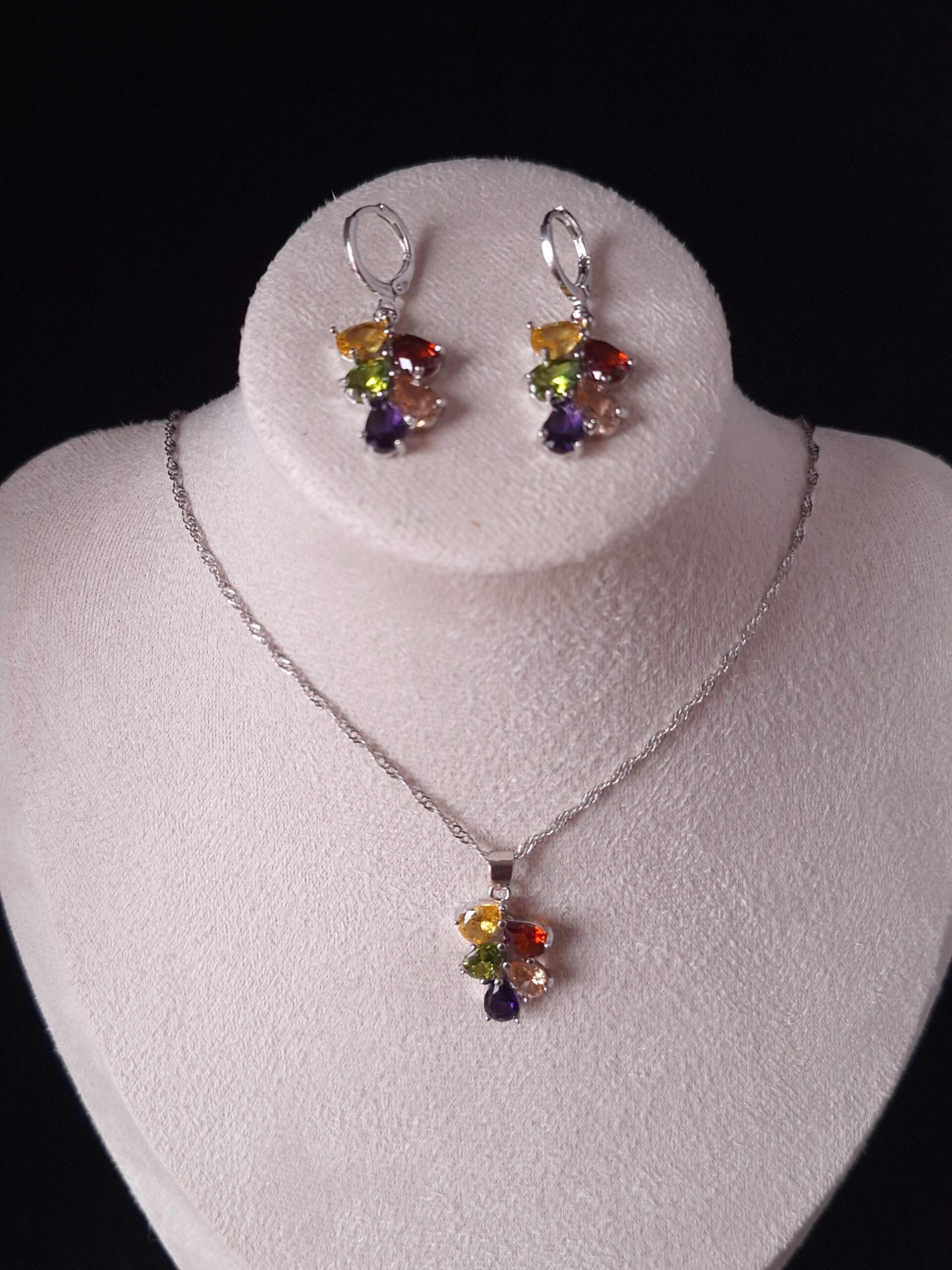 Parure argent CZ goutte multicolore