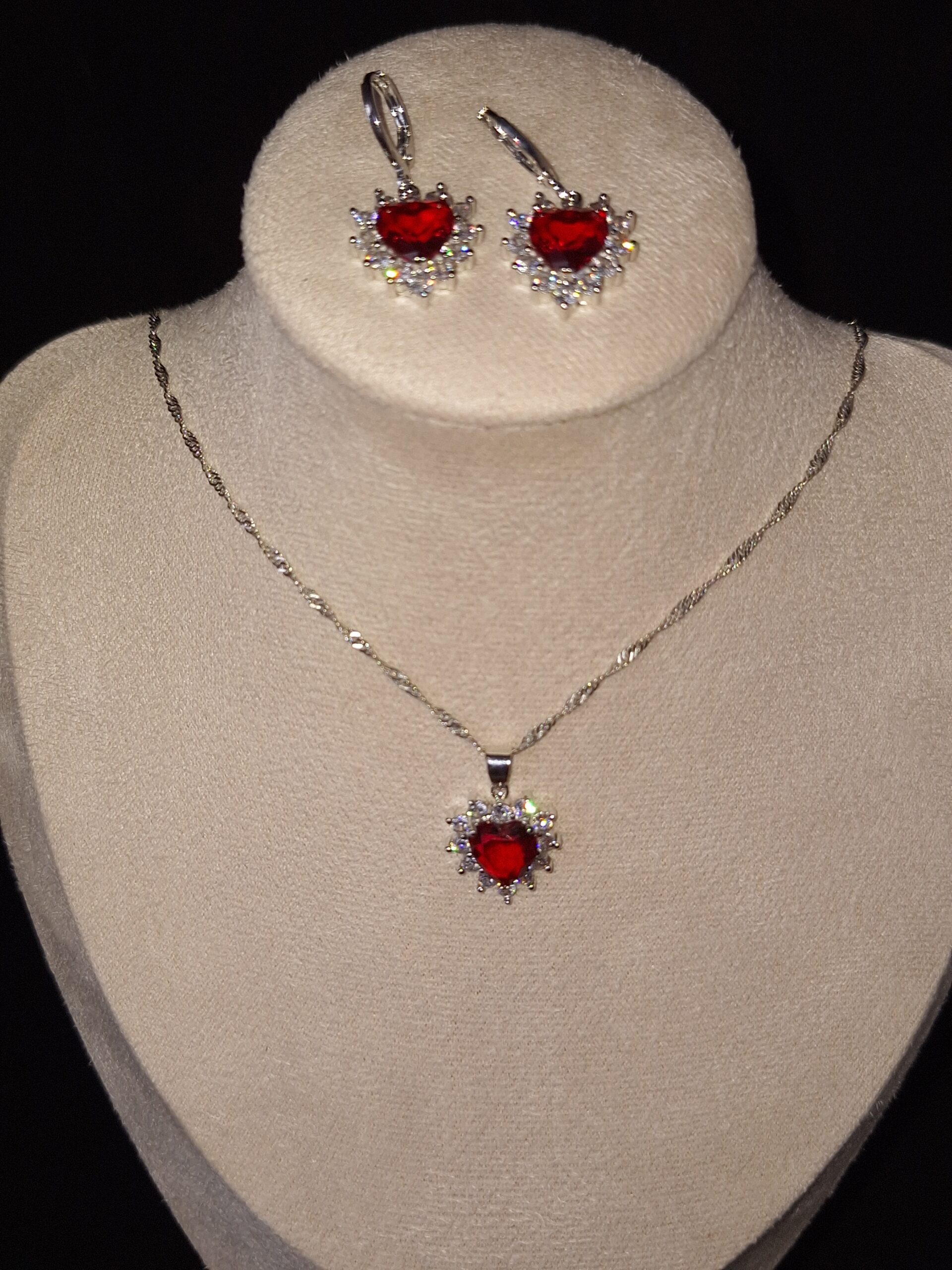Parure argent CZ cœur rouge