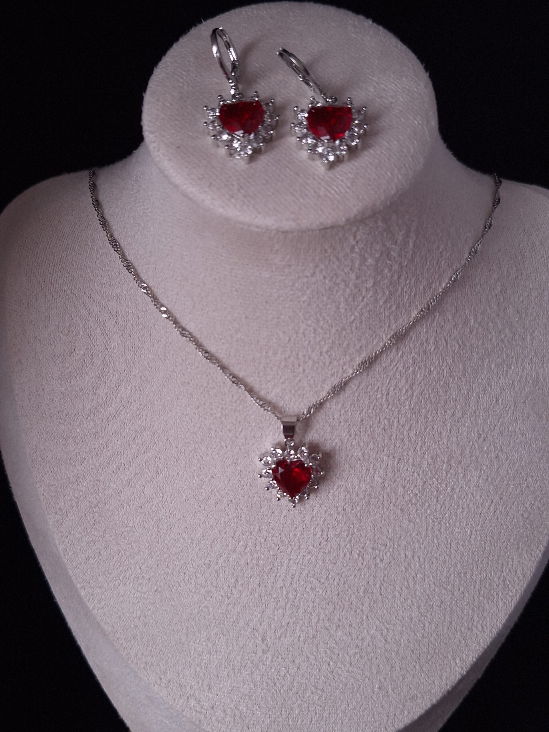 Parure argent CZ cœur rouge