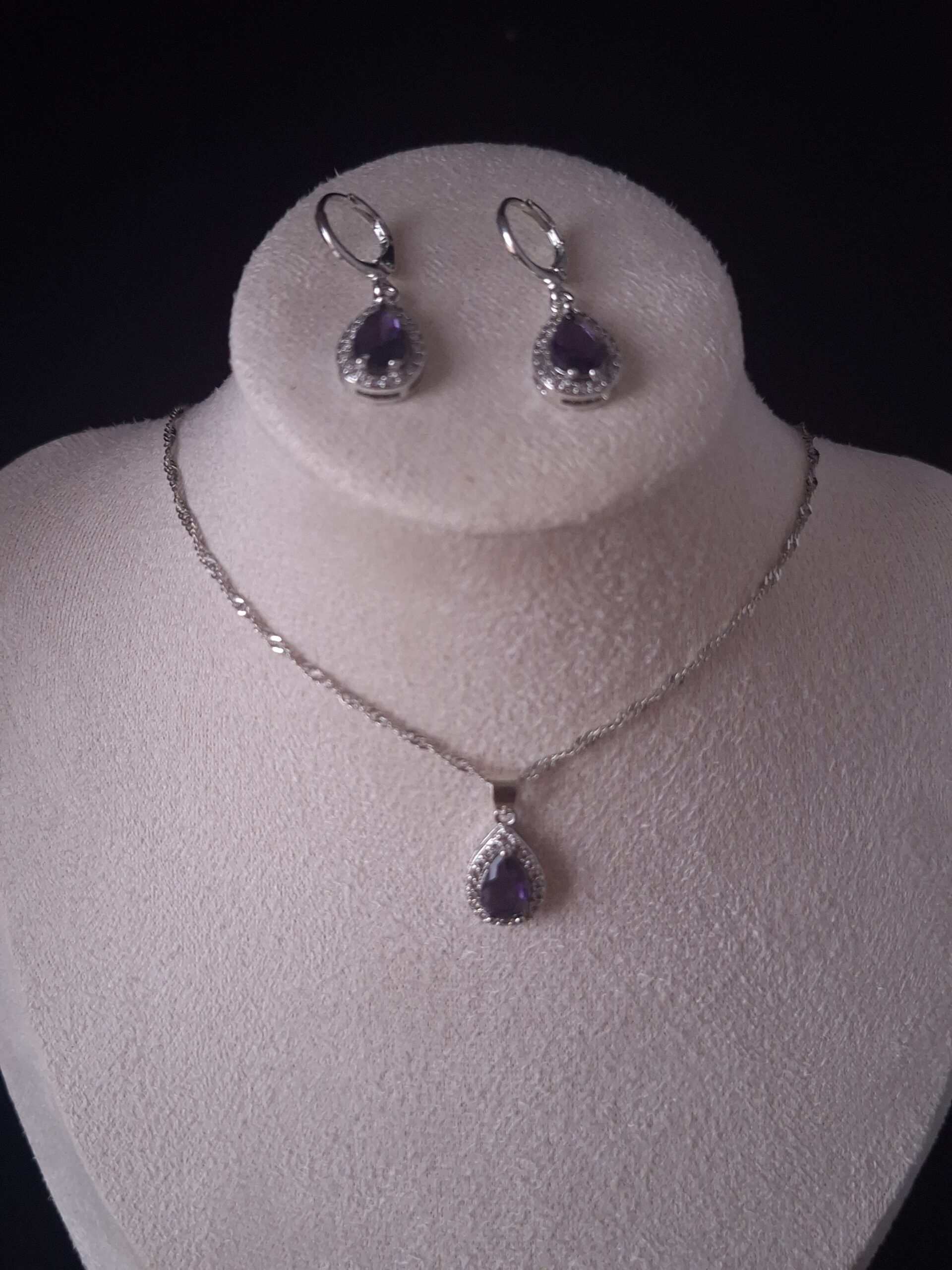 Parure argent CZ goutte violette