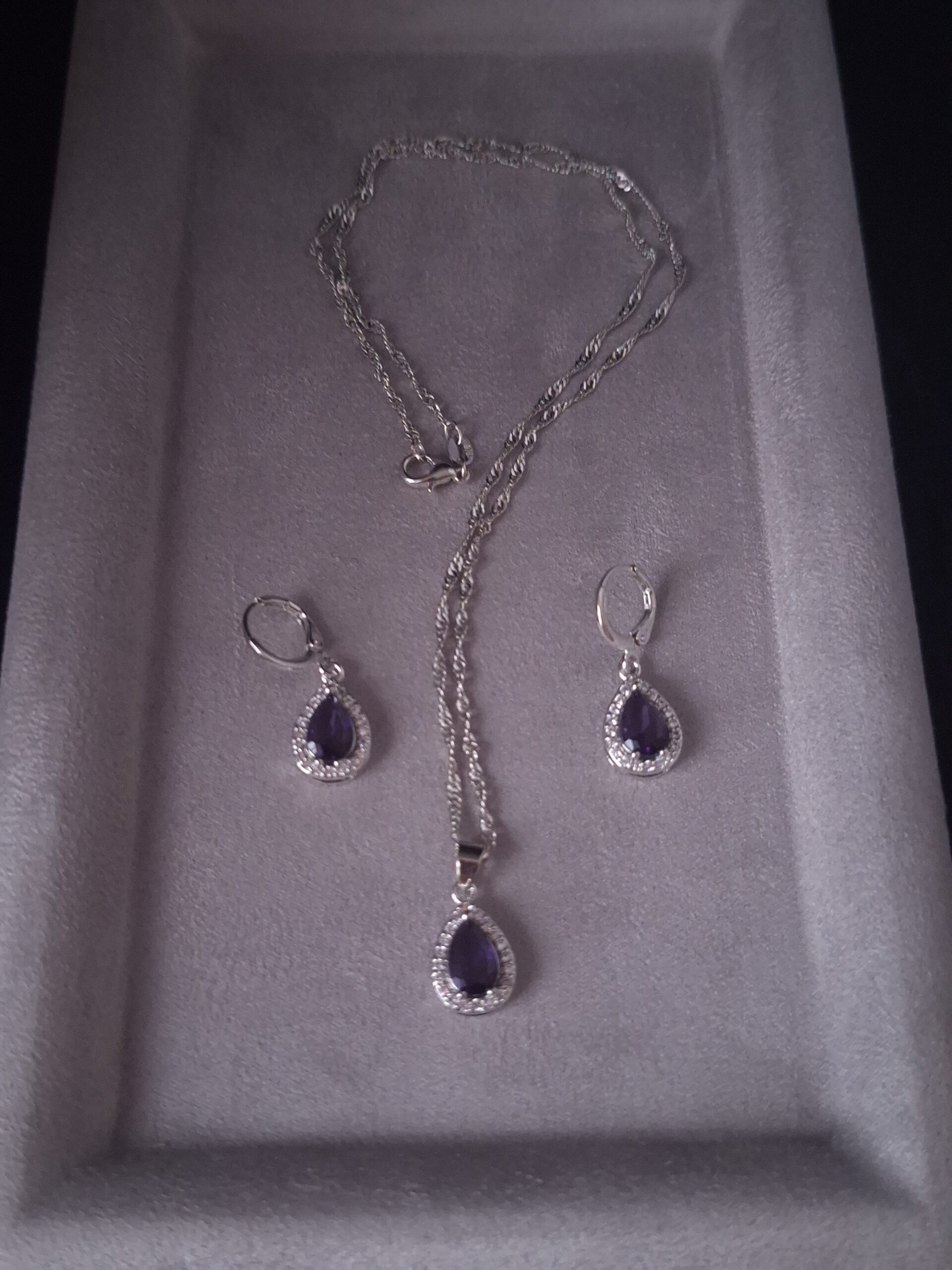 Parure argent CZ goutte violette