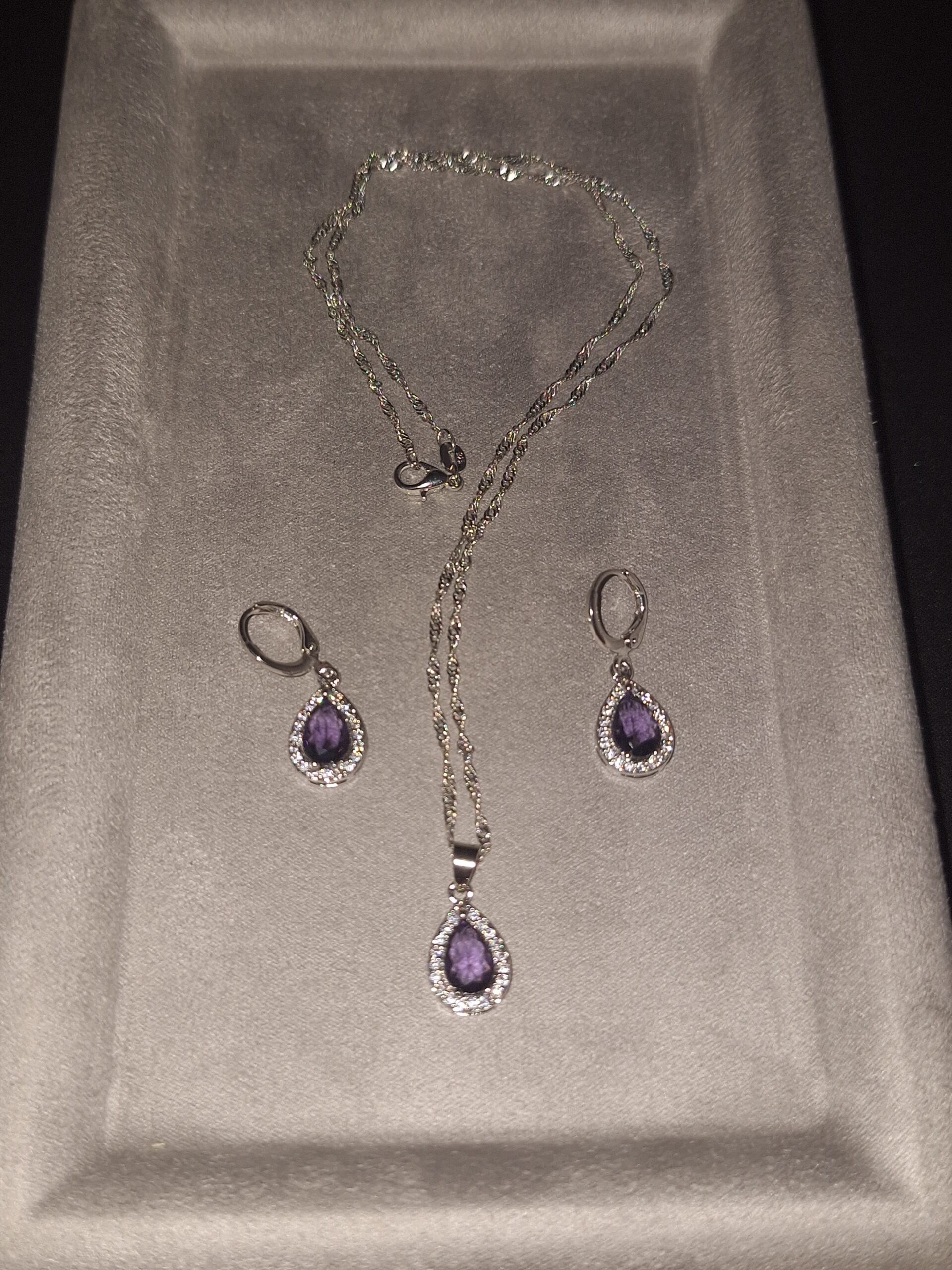 Parure argent CZ goutte violette
