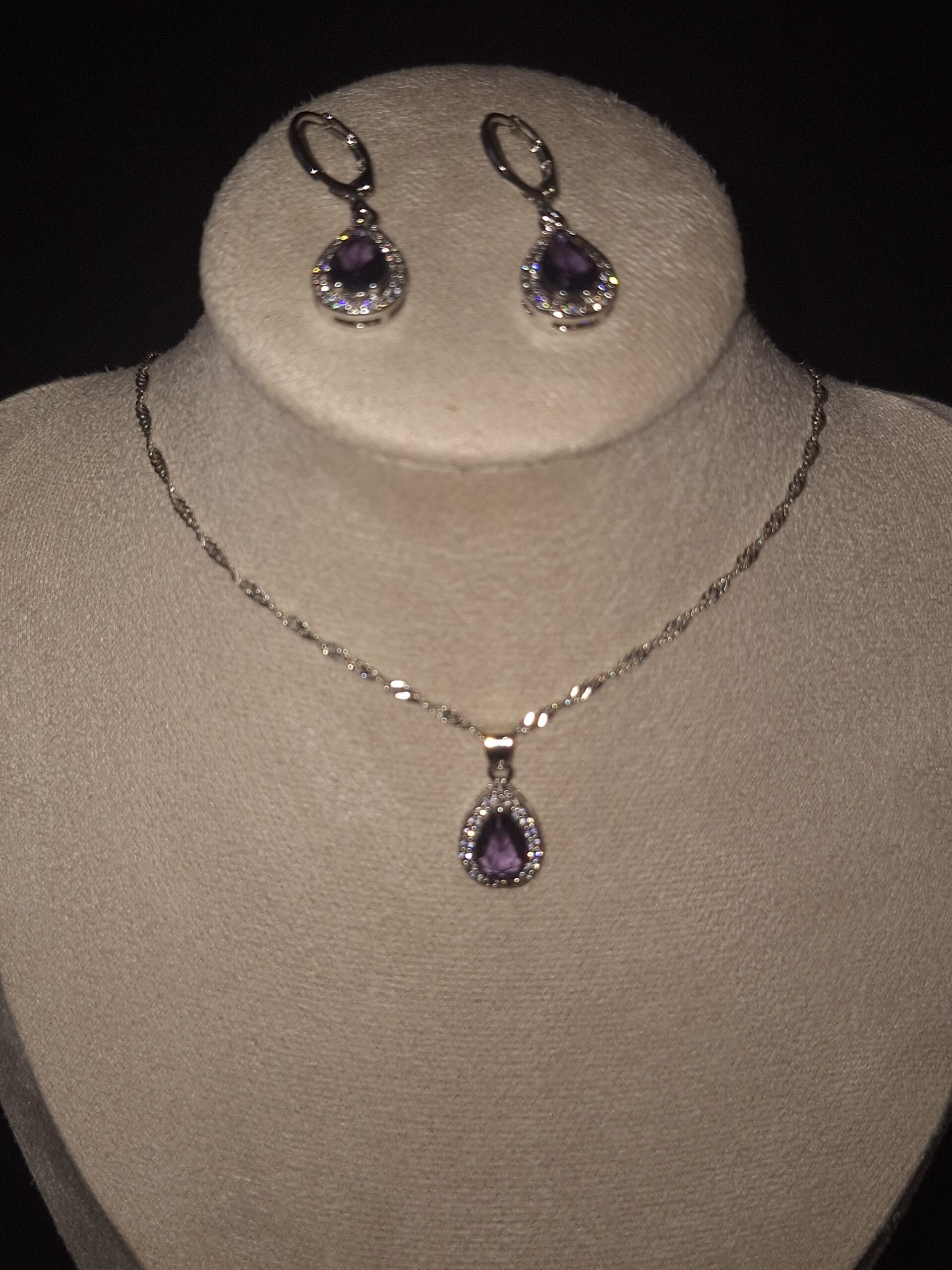 Parure argent CZ goutte violette