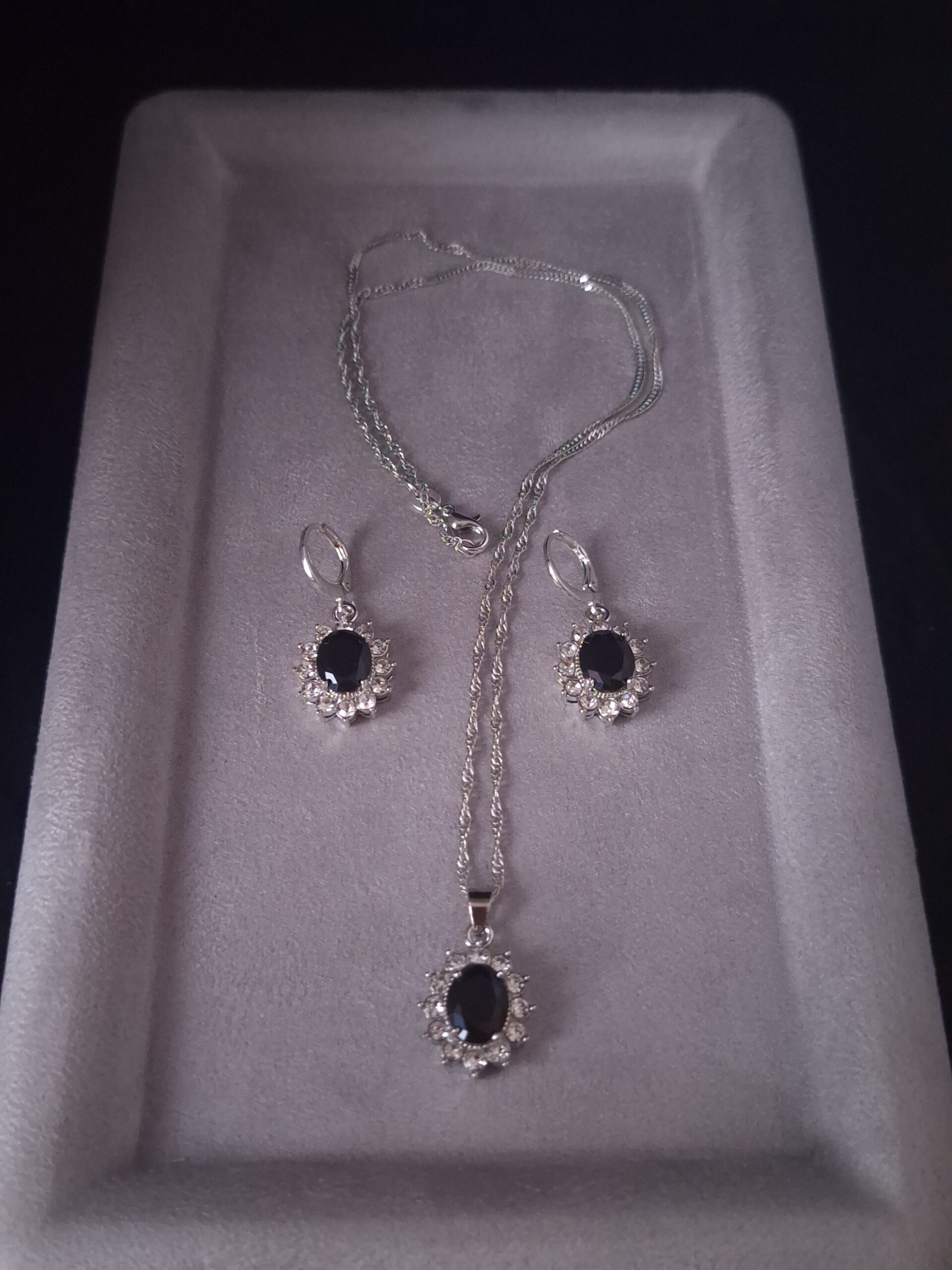 Parure argent CZ ovale noir