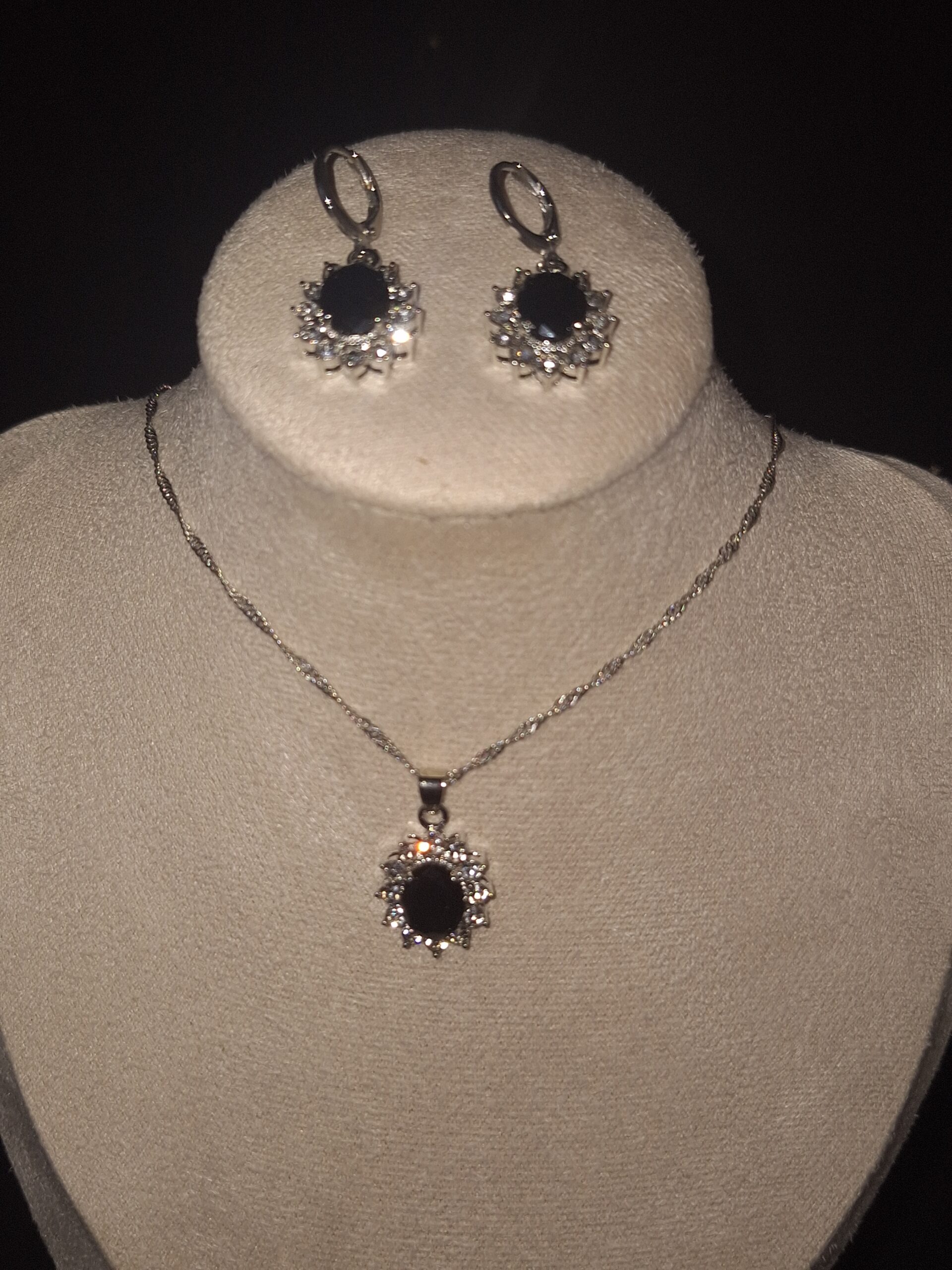Parure argent CZ ovale noir
