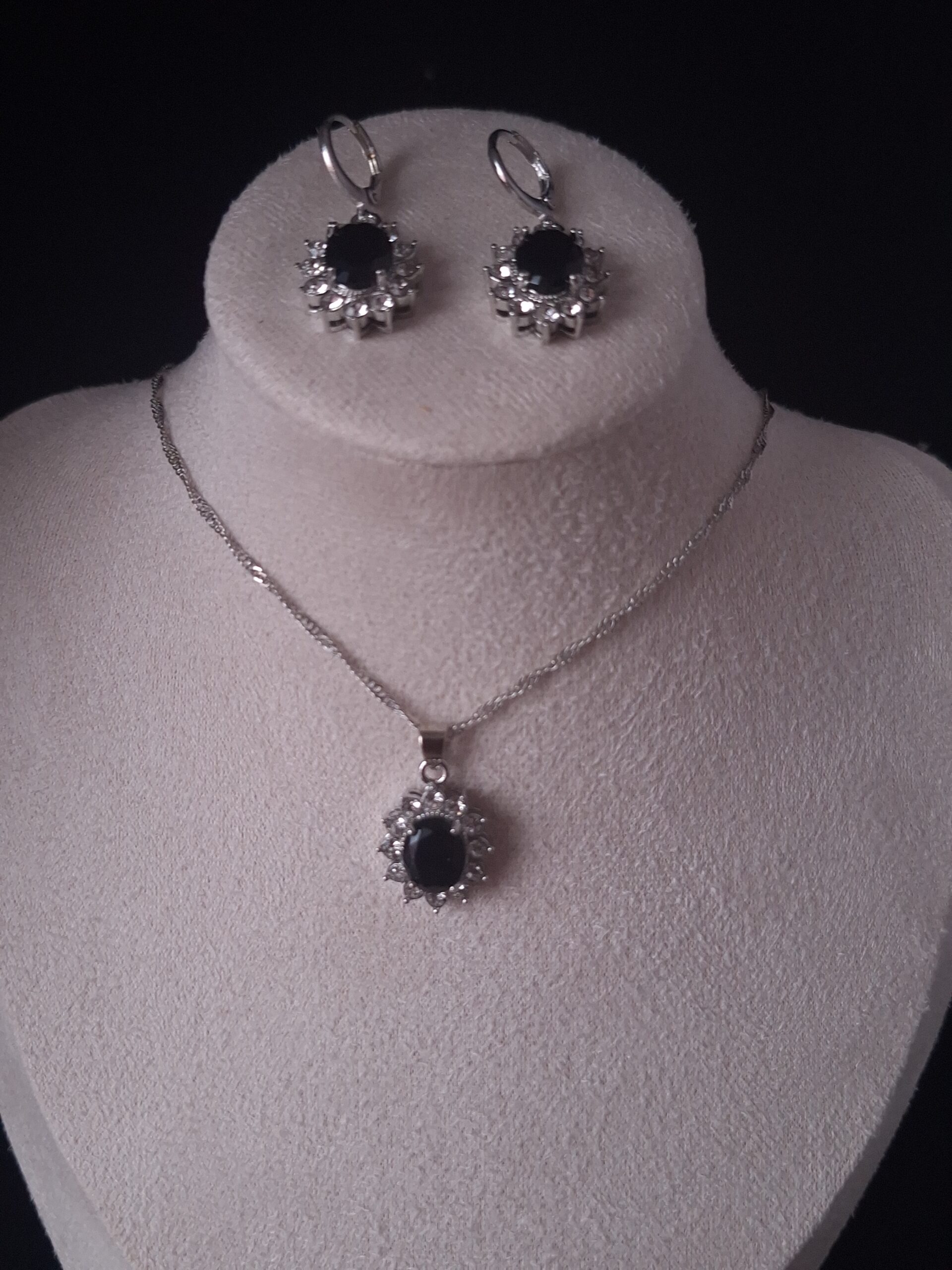 Parure argent CZ ovale noir