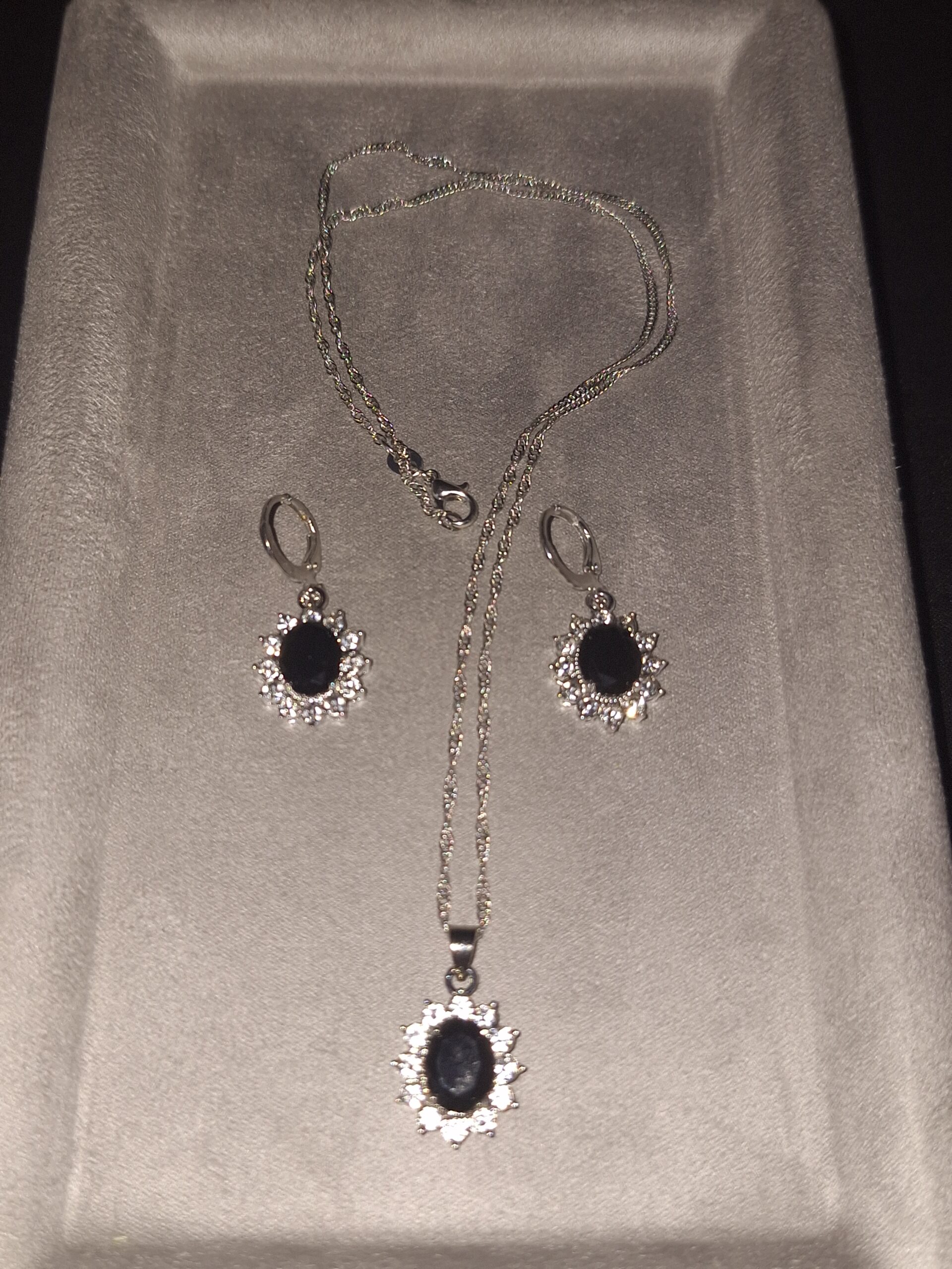 Parure argent CZ ovale noir