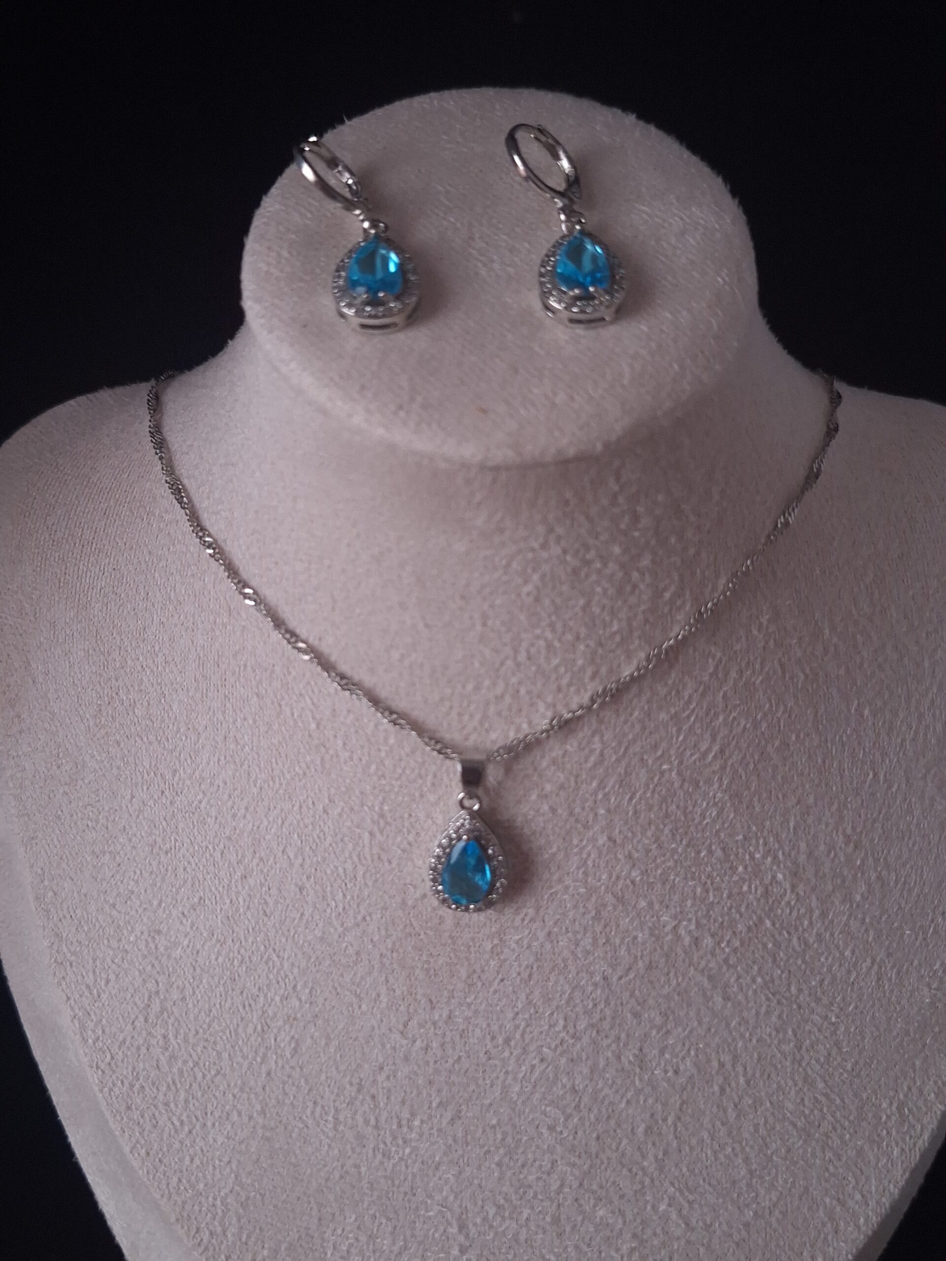 Parure argent CZ goutte Bleu