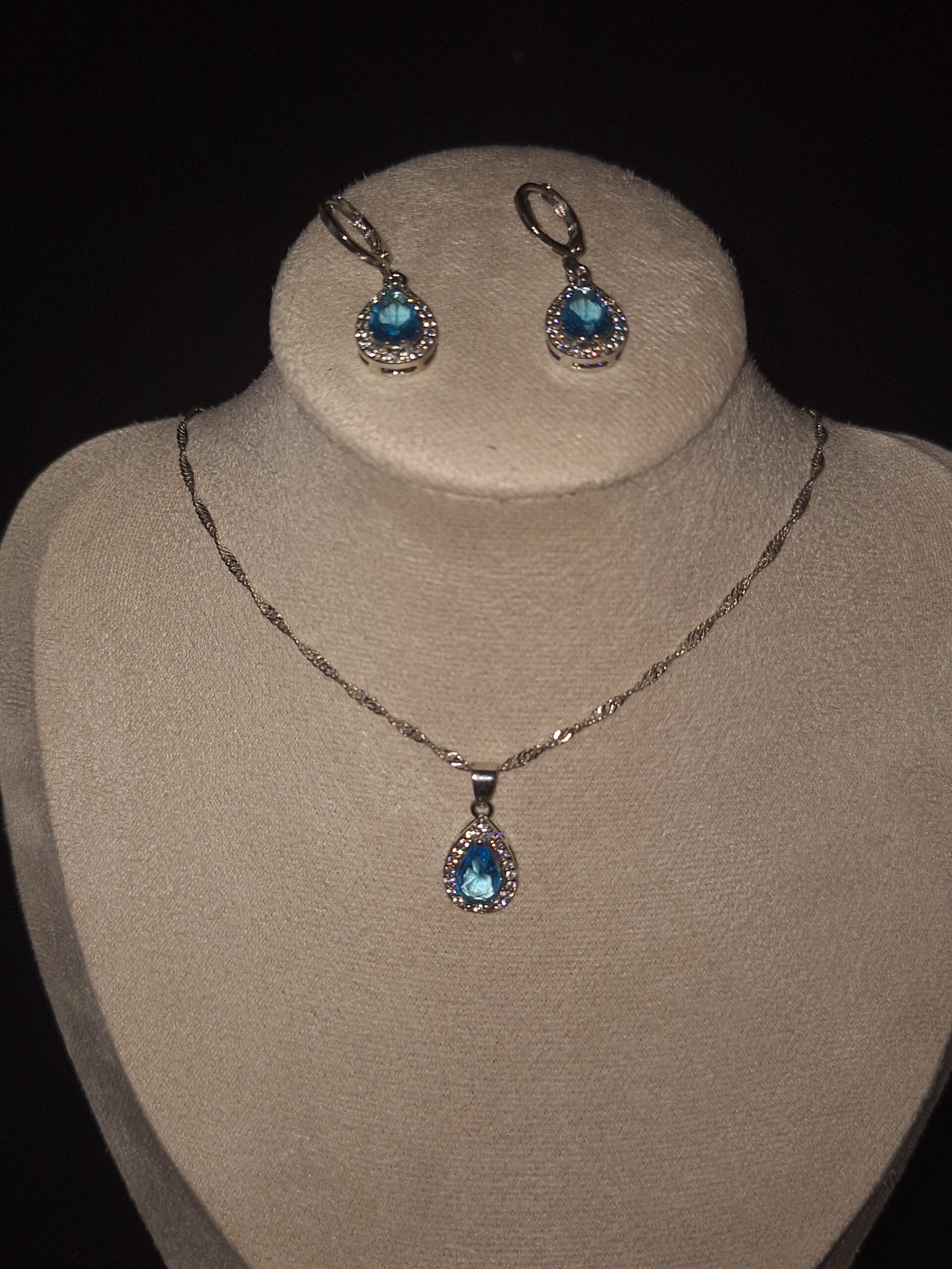 Parure argent CZ goutte Bleu