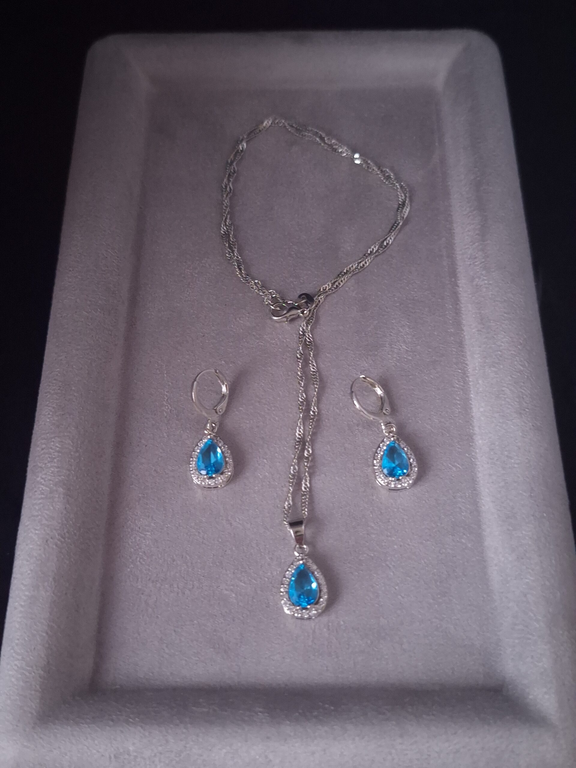 Parure argent CZ goutte Bleu