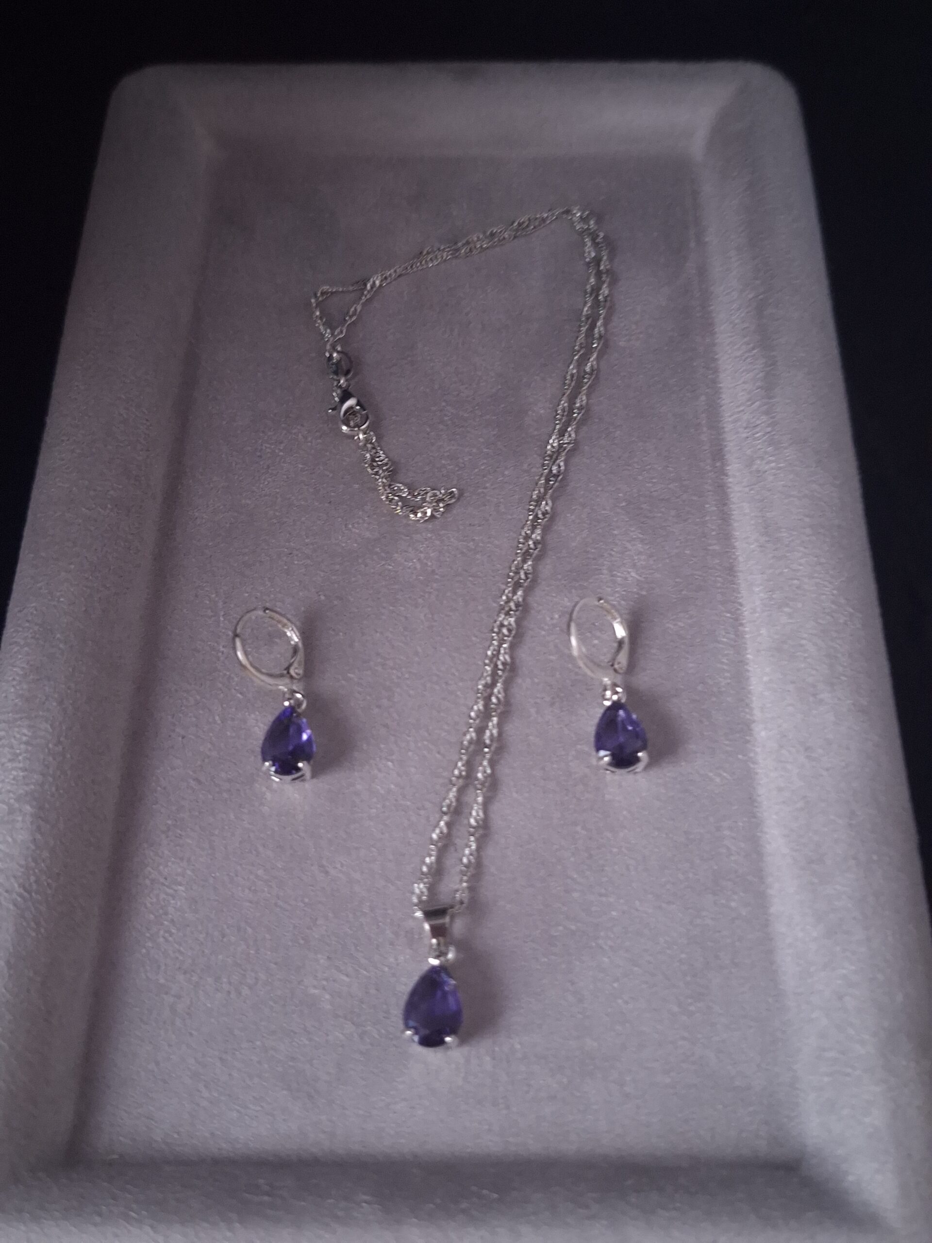 Parure argent CZ goutte violette