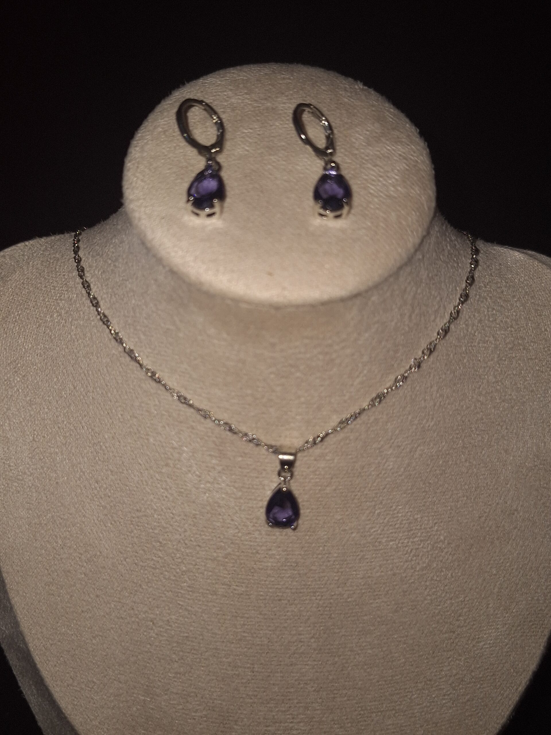 Parure argent CZ goutte violette