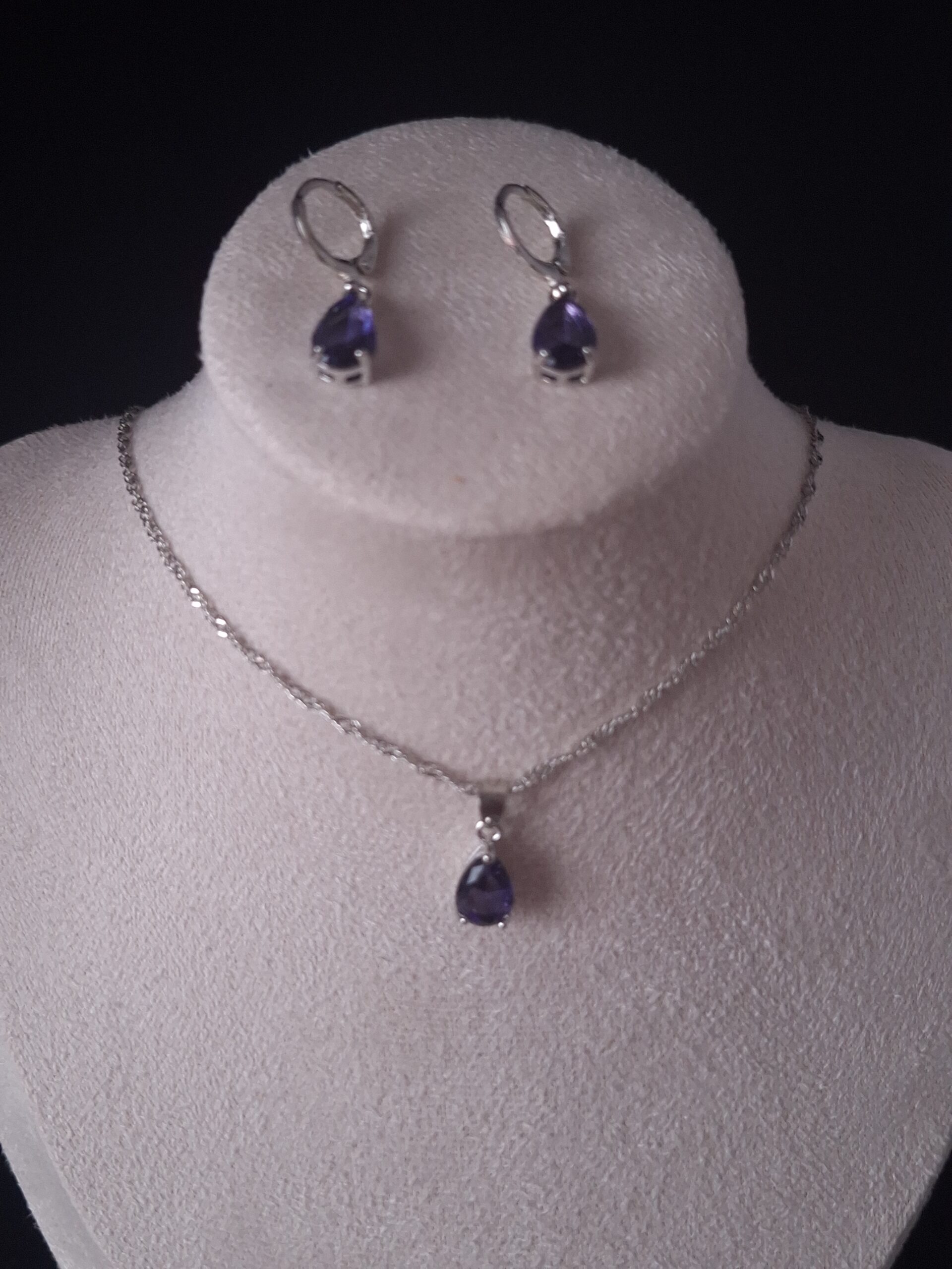 Parure argent CZ goutte violette