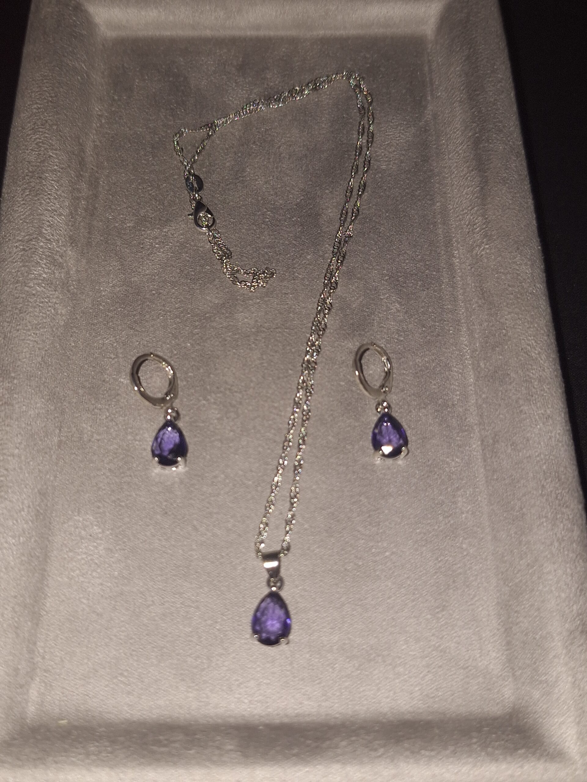 Parure argent CZ goutte violette