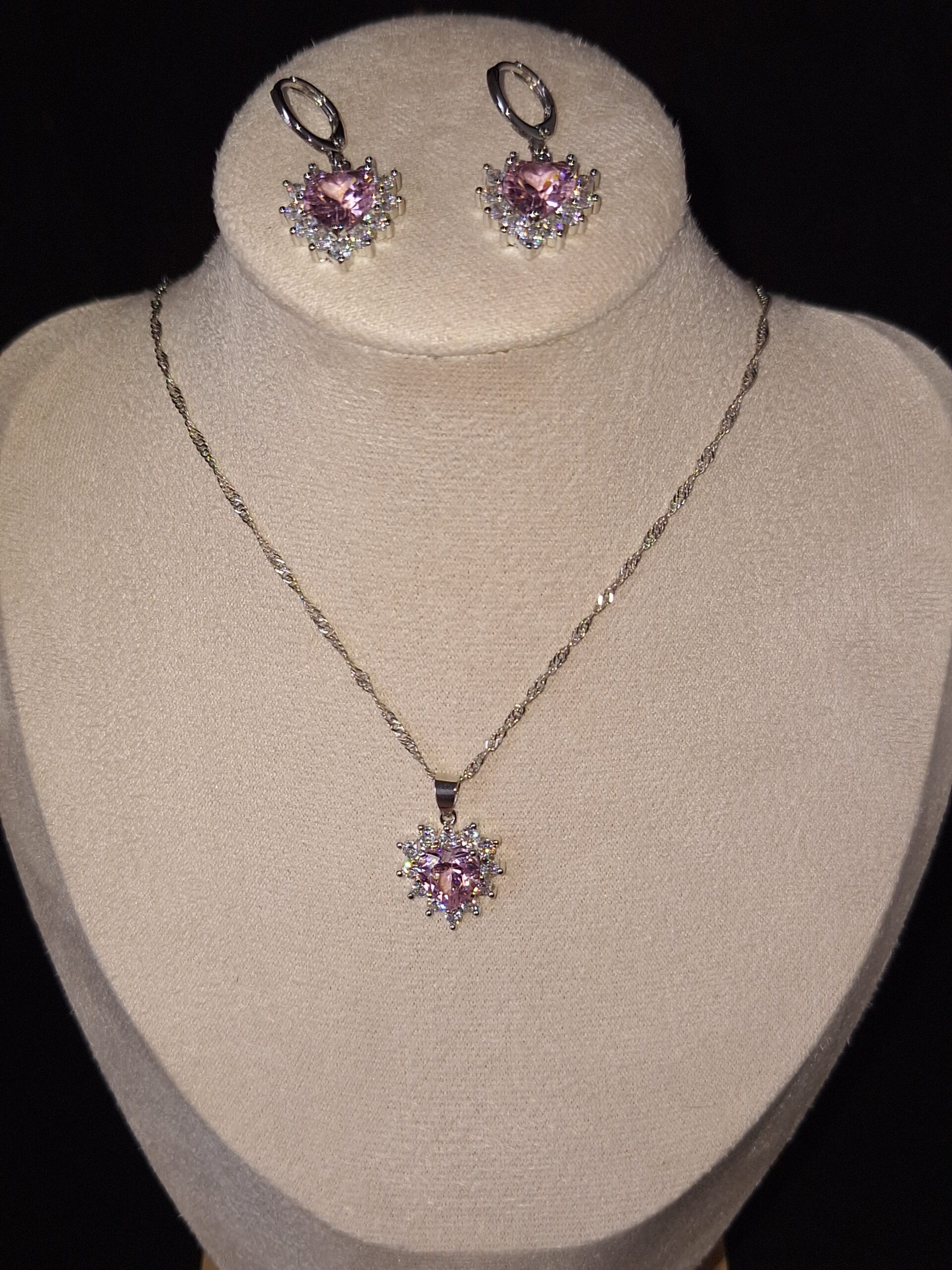 Parure argent CZ cœur rose