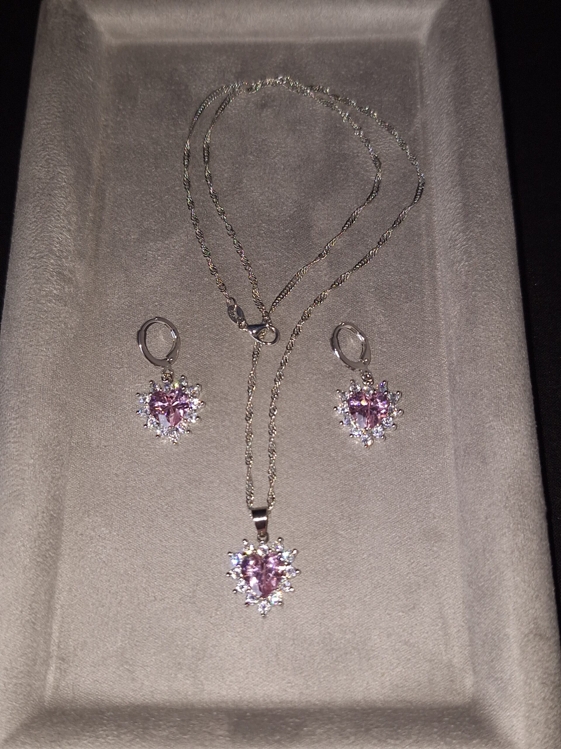 Parure argent CZ cœur rose