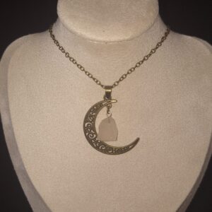 Pendentif demi-lune en alliage léger & cristal rosé