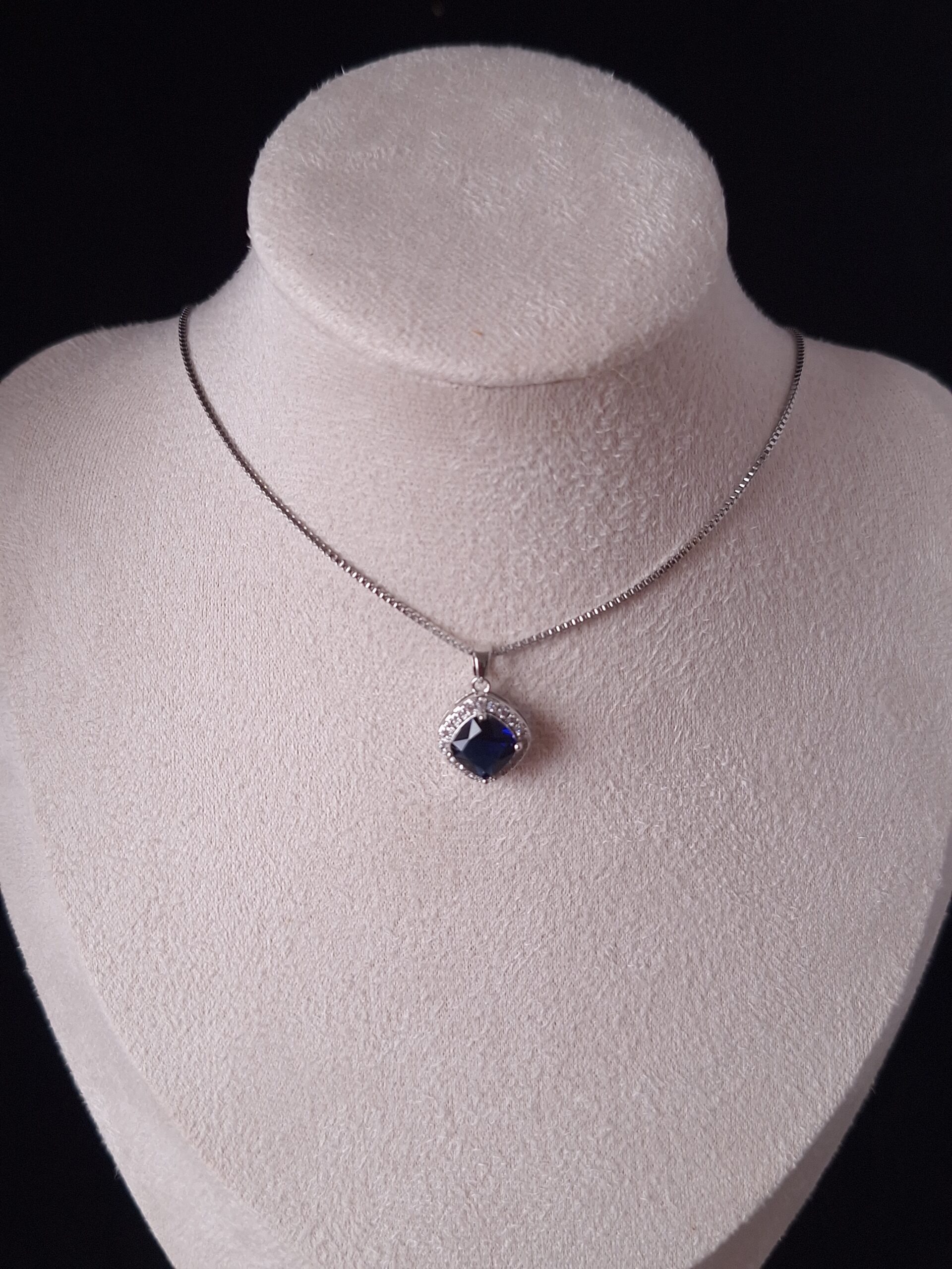 Pendentif argent cz carré bleu