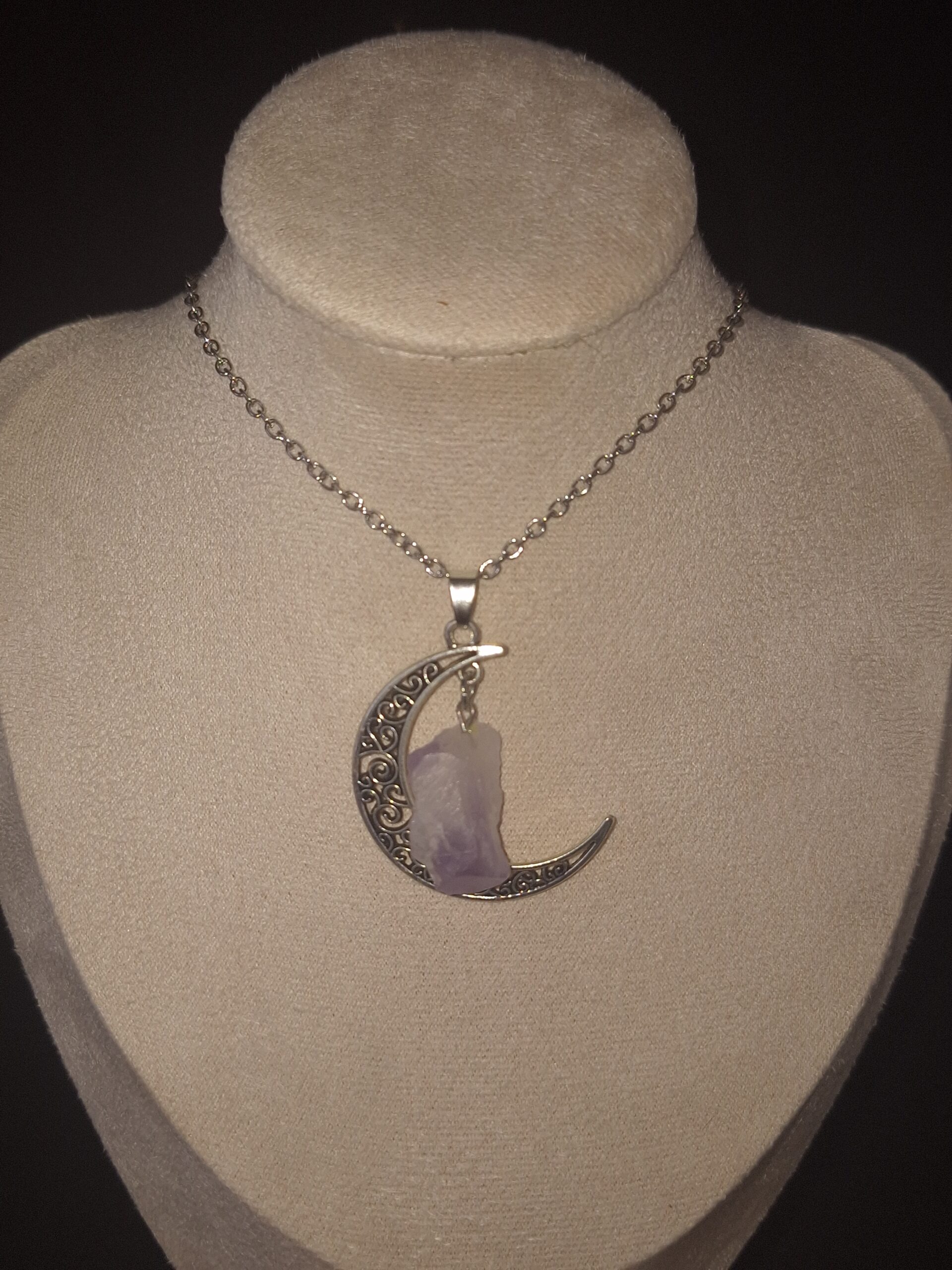 Pendentif en alliage demi-lune cristal violet