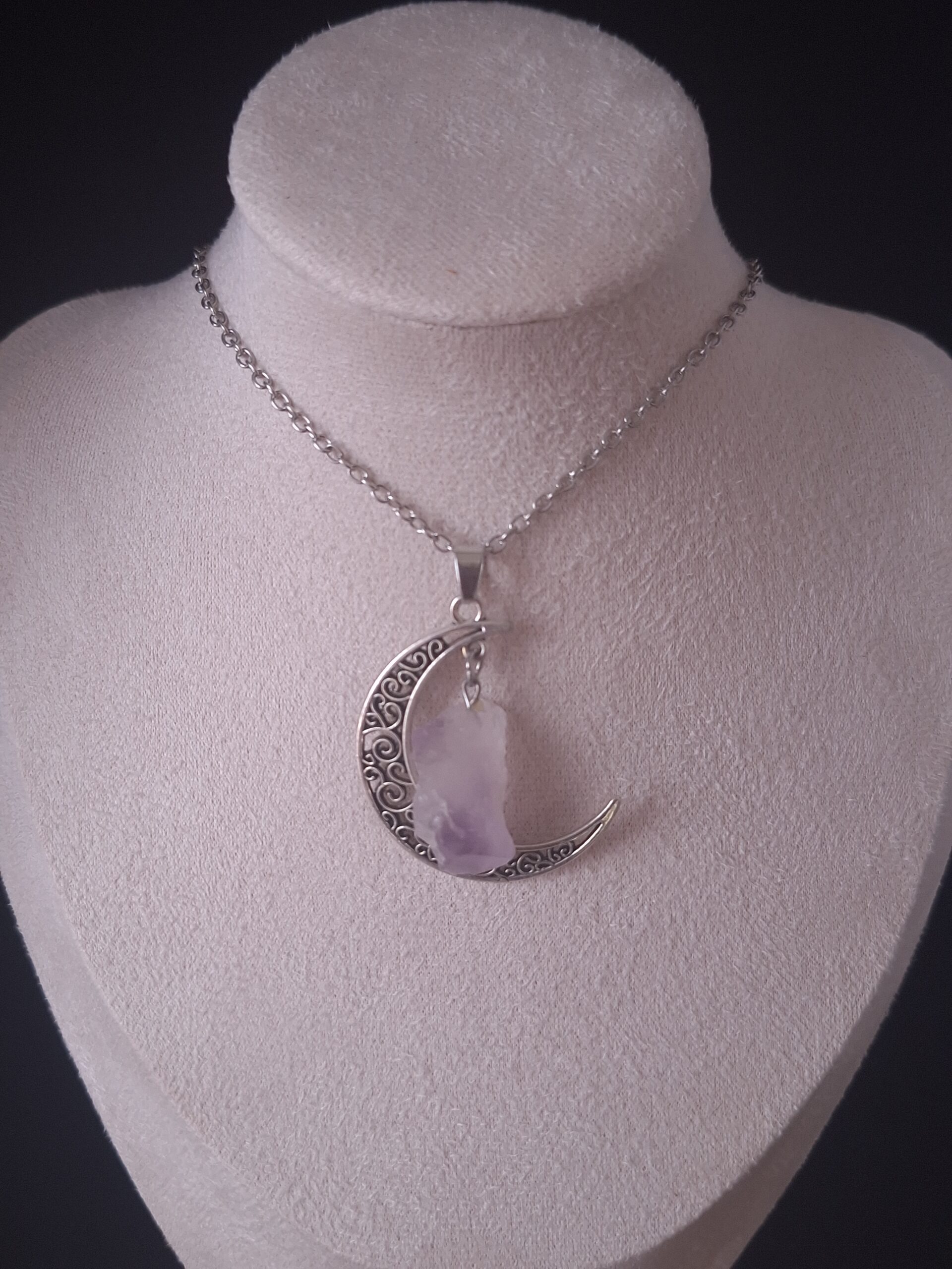 Pendentif en alliage demi-lune cristal violet